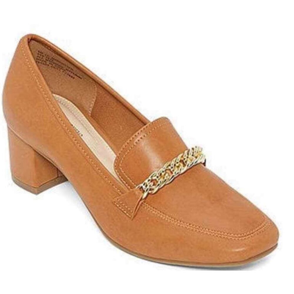 New Womens Liz Claiborne Manhattan Tan Memory Foam Chain Link Pumps Heels - 8.5